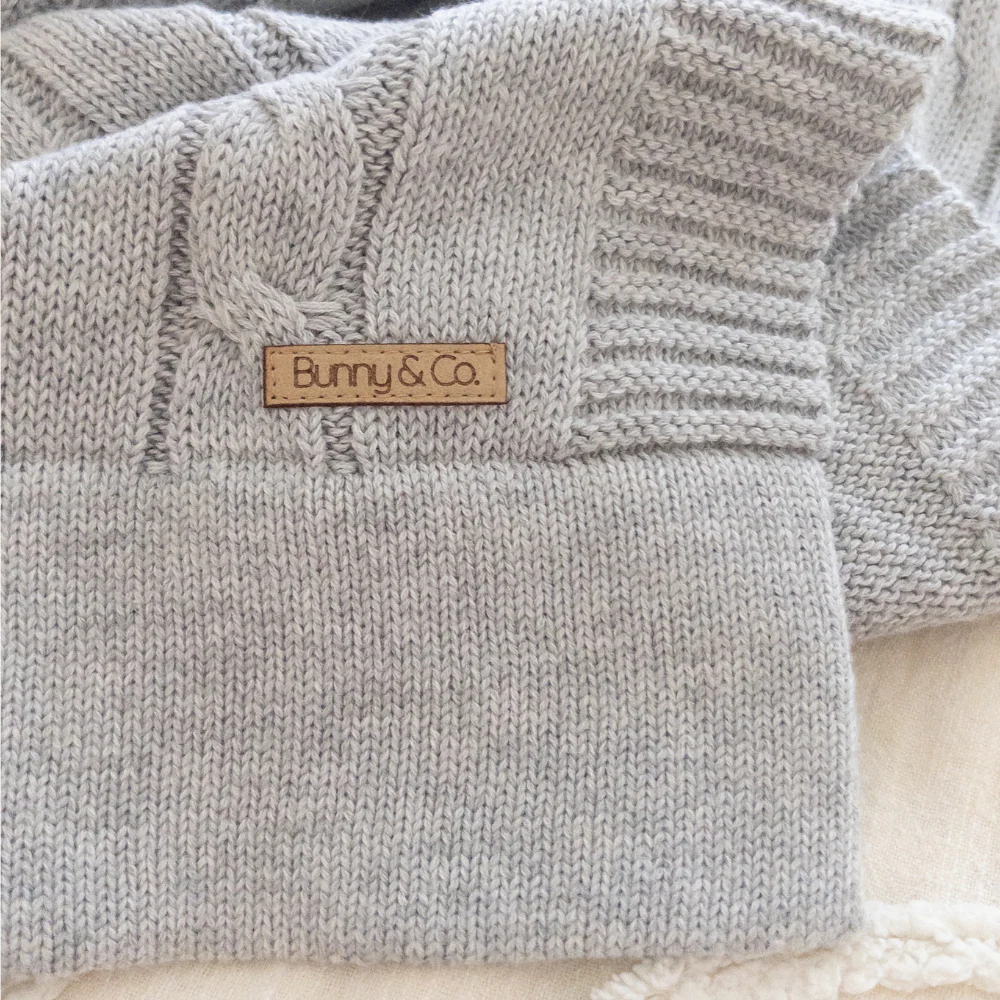 Personalised Baby Blanket - Grey Cable Knit - Image 3