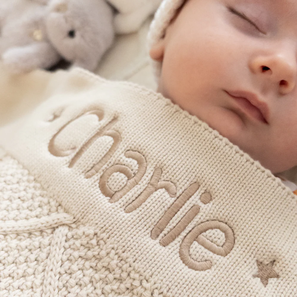 Personalised Diamond Knit Baby Blanket - Oatmeal - Image 4