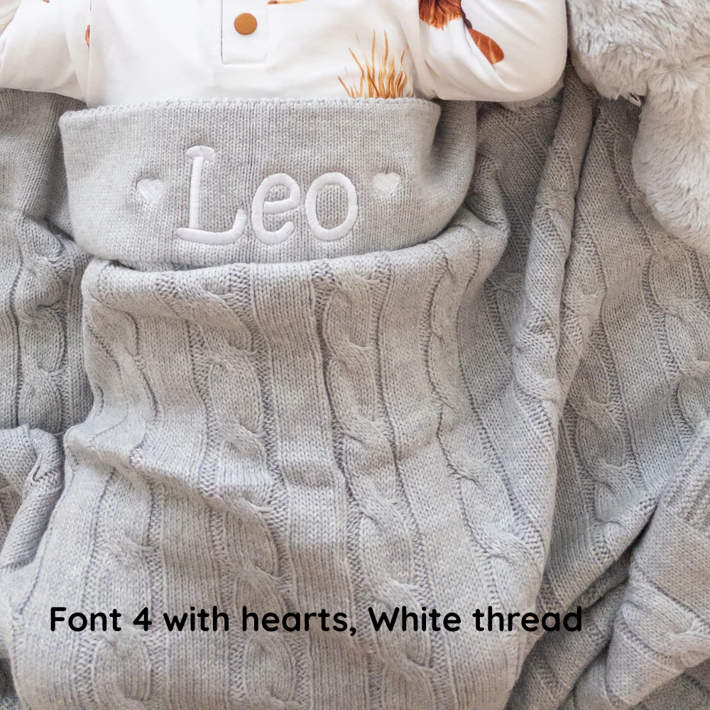 Personalised Silver Bunny & Grey Cable Knit Blanket Baby Hamper - Image 5